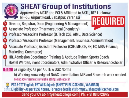 Sheat College Teaching Non Teaching Recruitment 2025